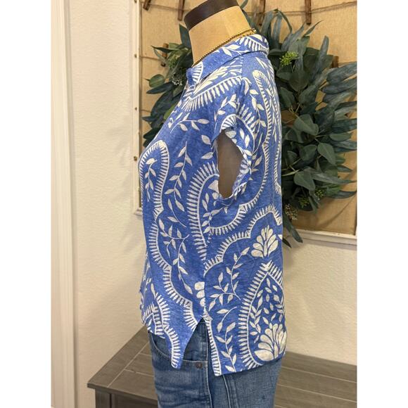JOIE Blue Print 100% Linen Top Shirt Blouse Women size S Resort - Picture 3 of 7
